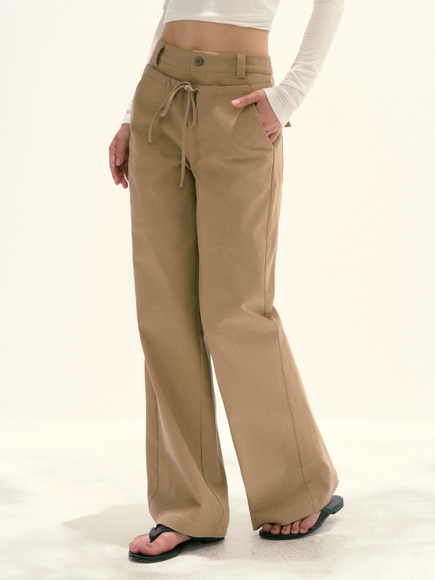 レトロワイドレッグカジュアルドローストリングパンツ 