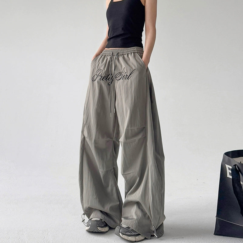 Embroidered Pleated Loose Wide-Leg Pants