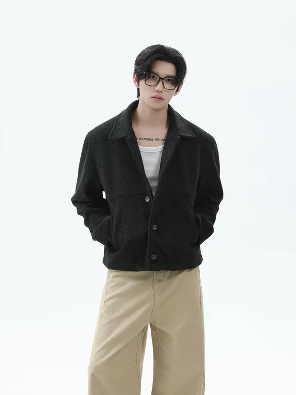 Manteau court à simple boutonnage en mélange de laine 