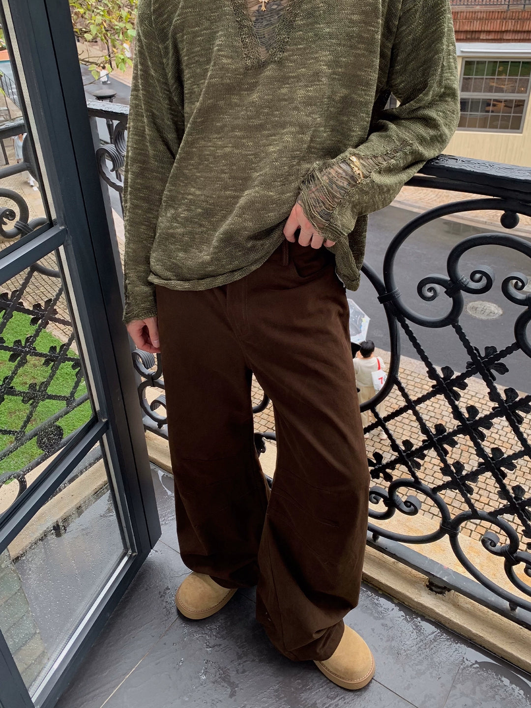 Loose Brown Wide-Leg Street Pants
