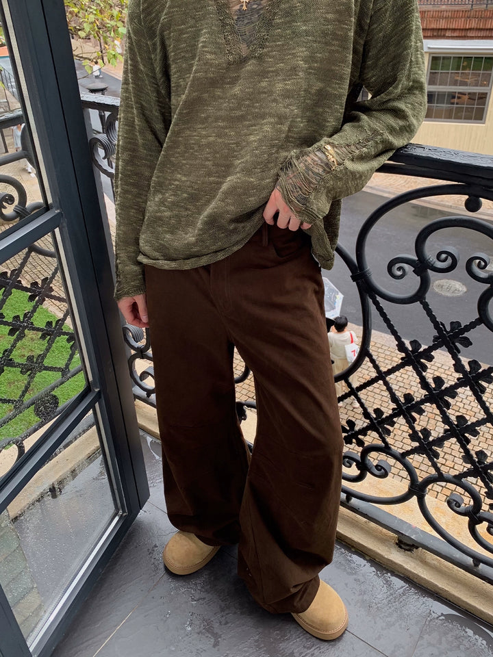 Loose Brown Wide-Leg Street Pants