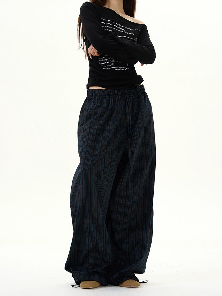 Pantalones casuales de pierna ancha a rayas retro 