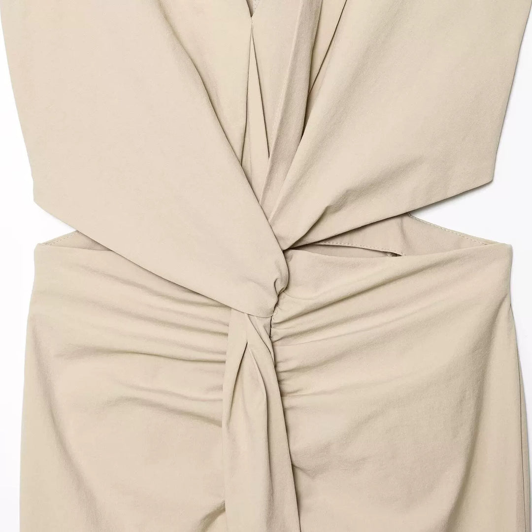 Robe midi sans manches à nouer et à ouverture frontale 