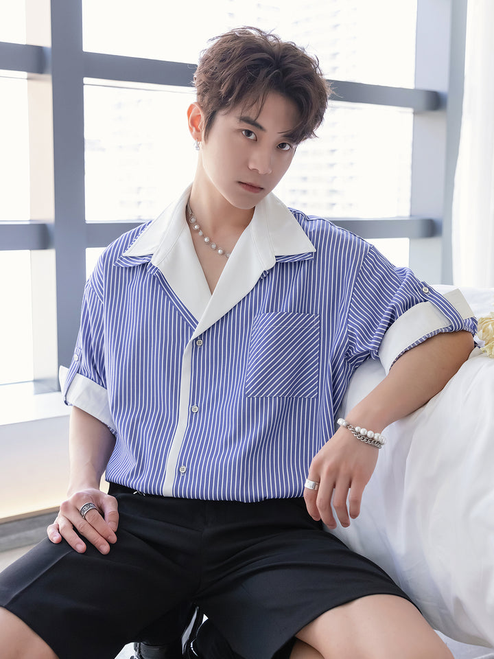 줄무늬 투피스 반팔 셔츠 