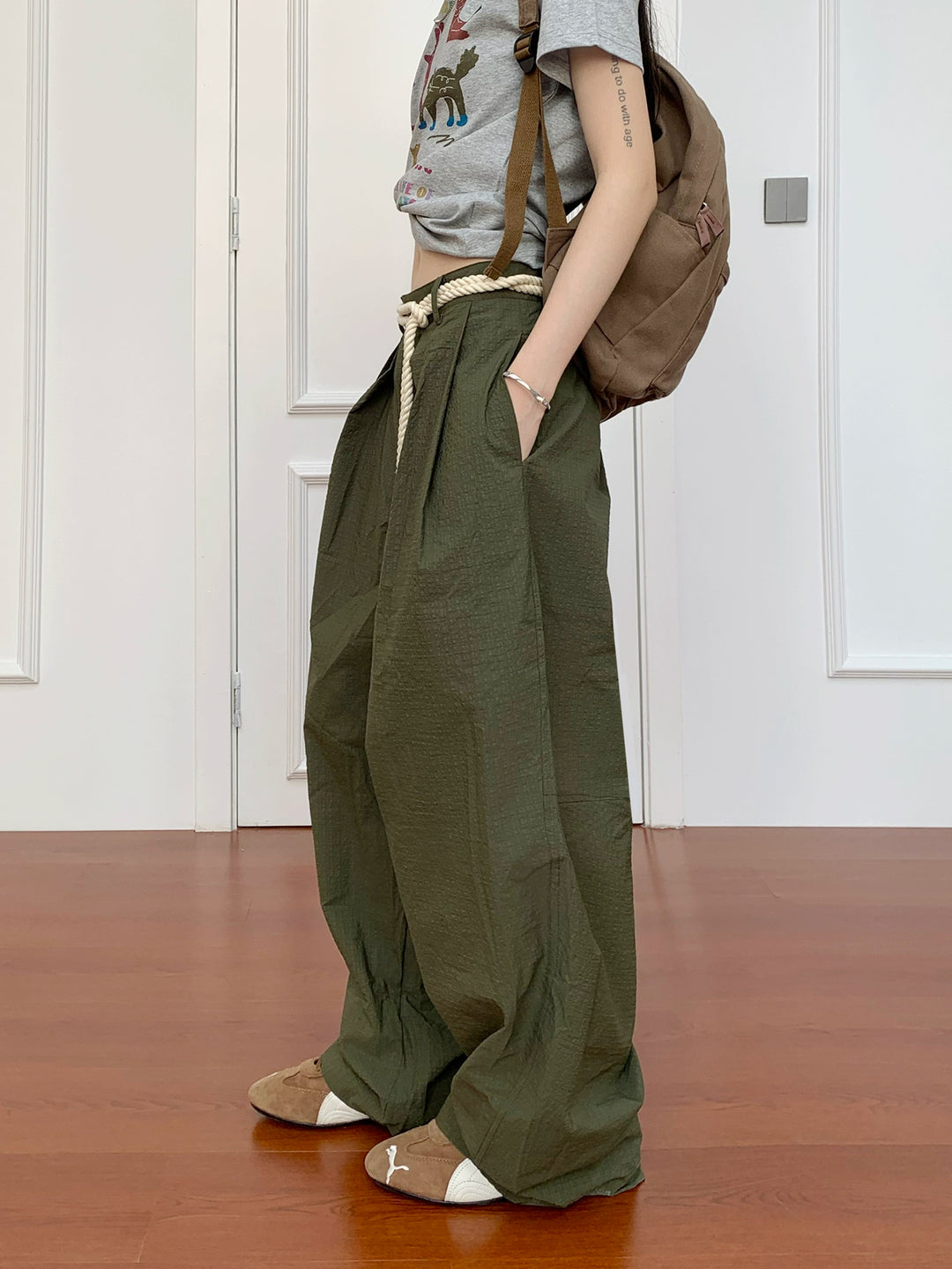 Retro Wijde Been Paratrooper Broek met Riem 