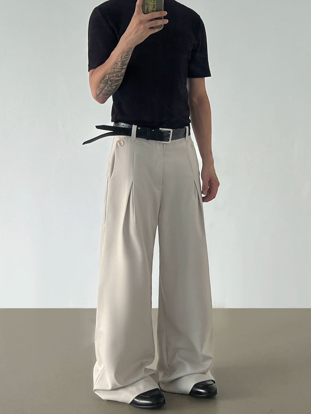 Pleated Linen Straight Casual Pants