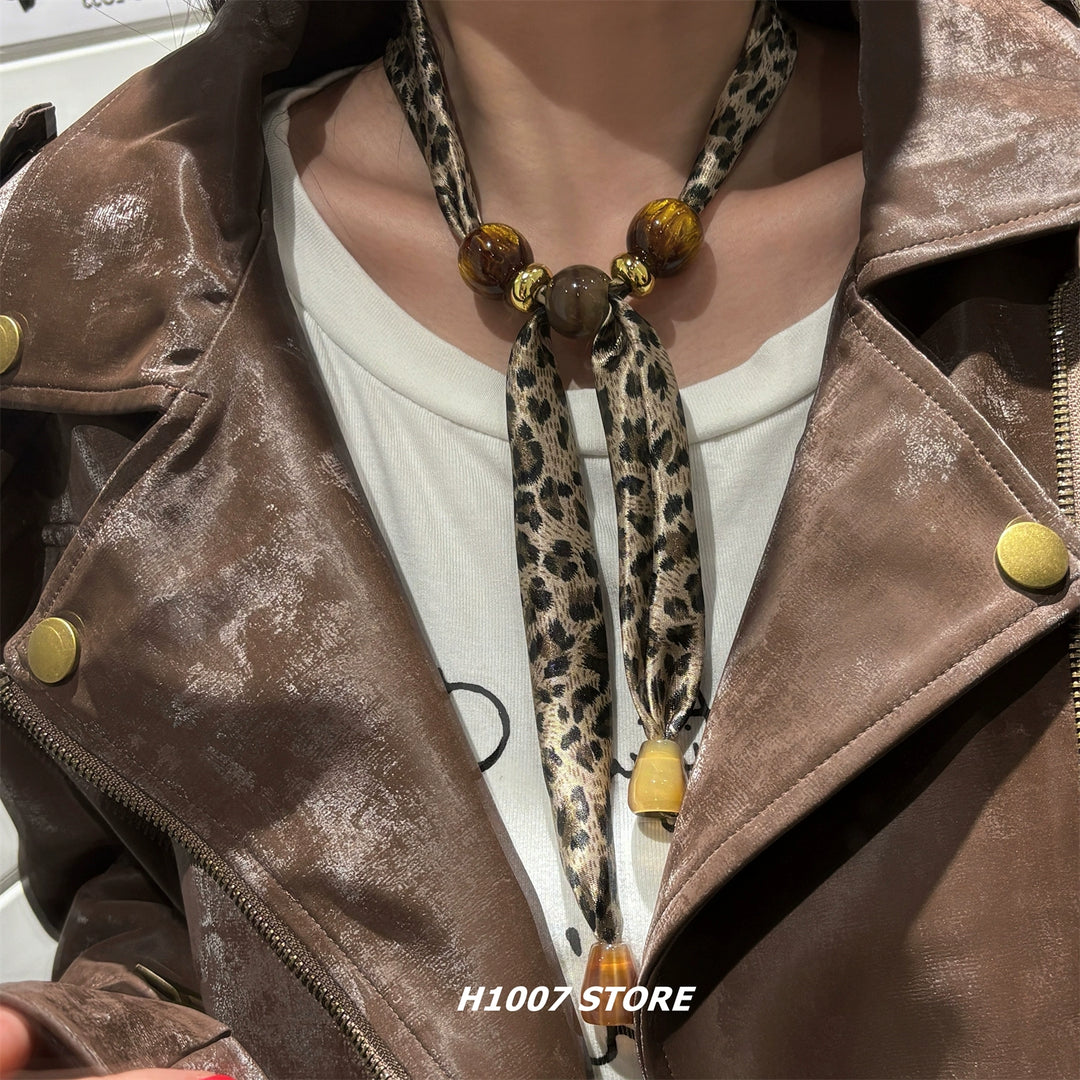 Leopard Silk Scarf Necklace