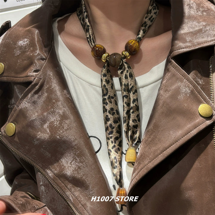 Leopard Silk Scarf Necklace