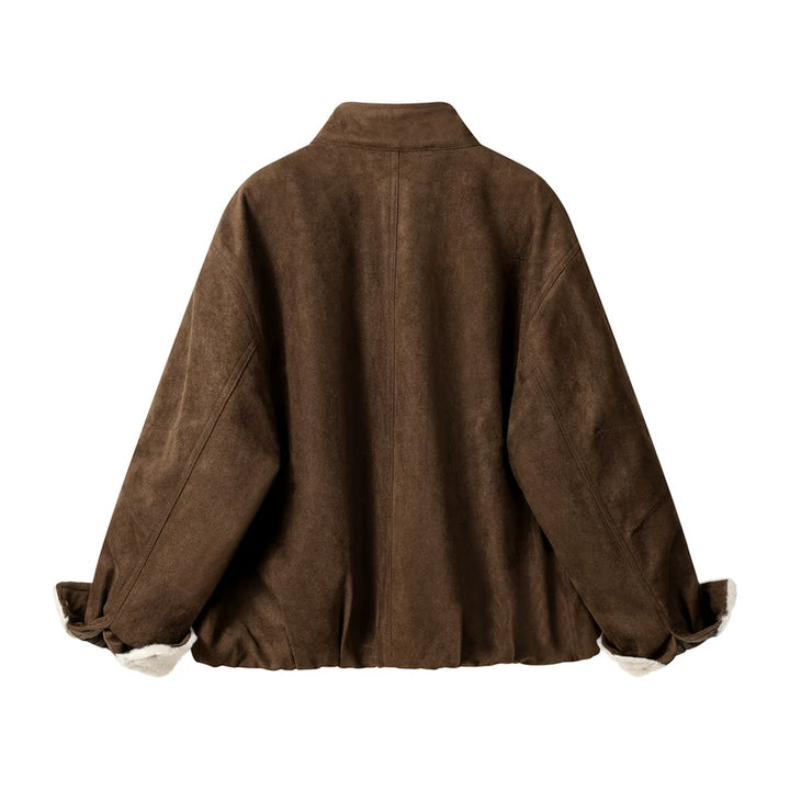 Chaqueta con cuello alzado forrada de sherpa de ante 
