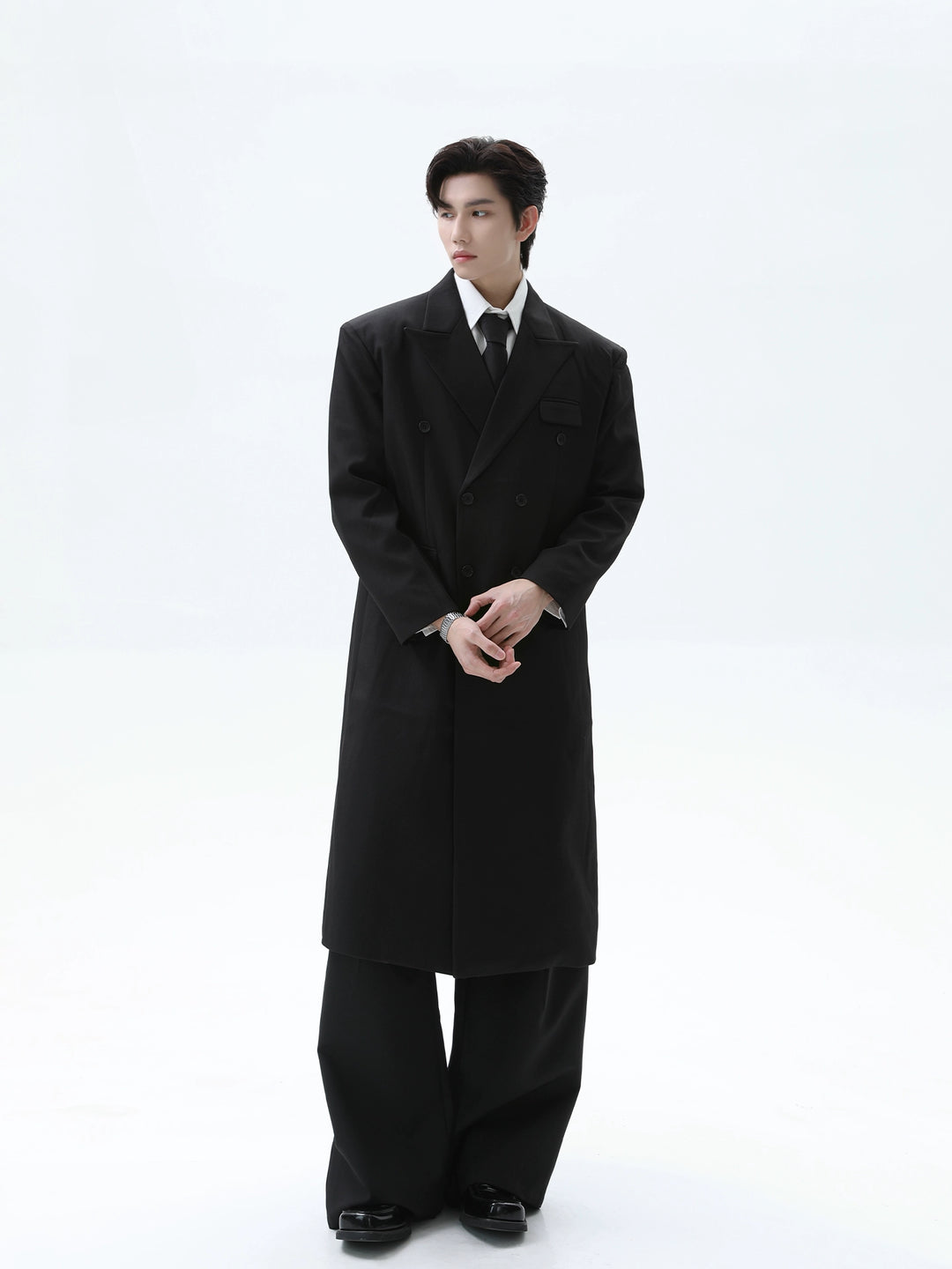 Double-Breasted Long Trench Coat