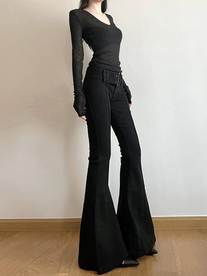 Black Slim Fit Flared Pants