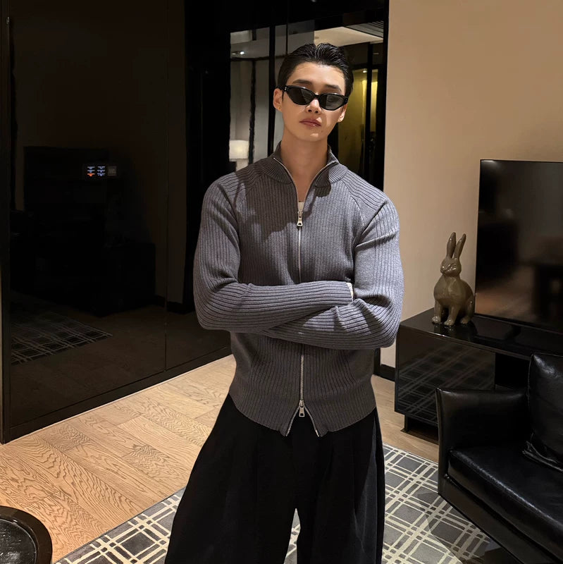 Ribana Örgü Dik Yaka Fermuarlı Kazak 