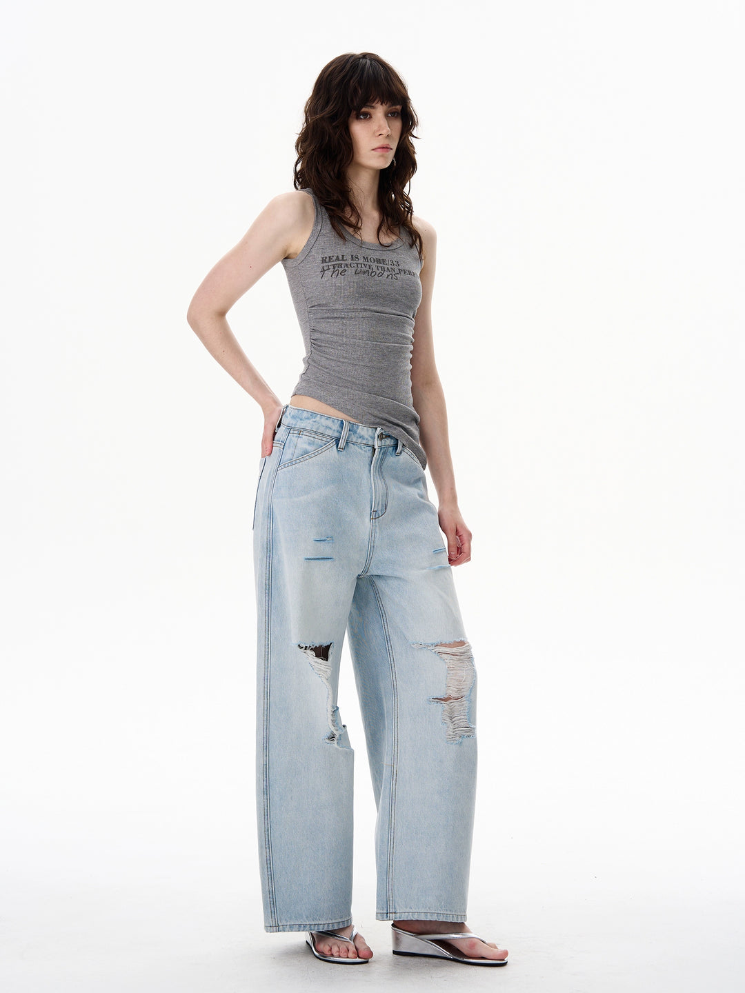 Calças Jeans de Rua Largas Desgastadas 