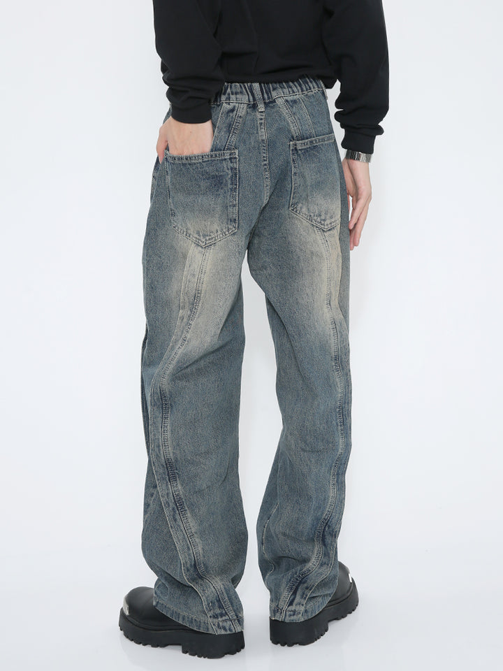 Jeans de parches sueltos y rectos de tiro medio 