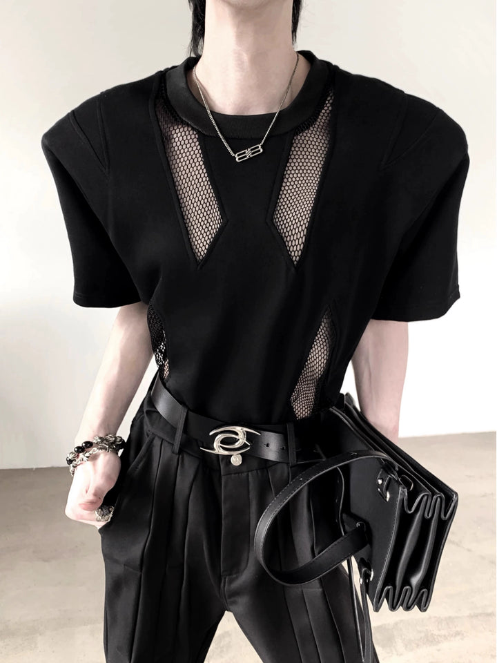 Mesh Splice Hult Skulderpute Pullover 