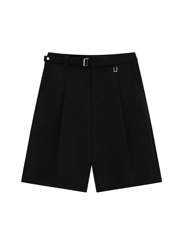 Relaxed Fit Straight Pleated Shorts