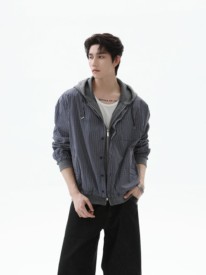 Plaid Zip Up Hooded Cardigan