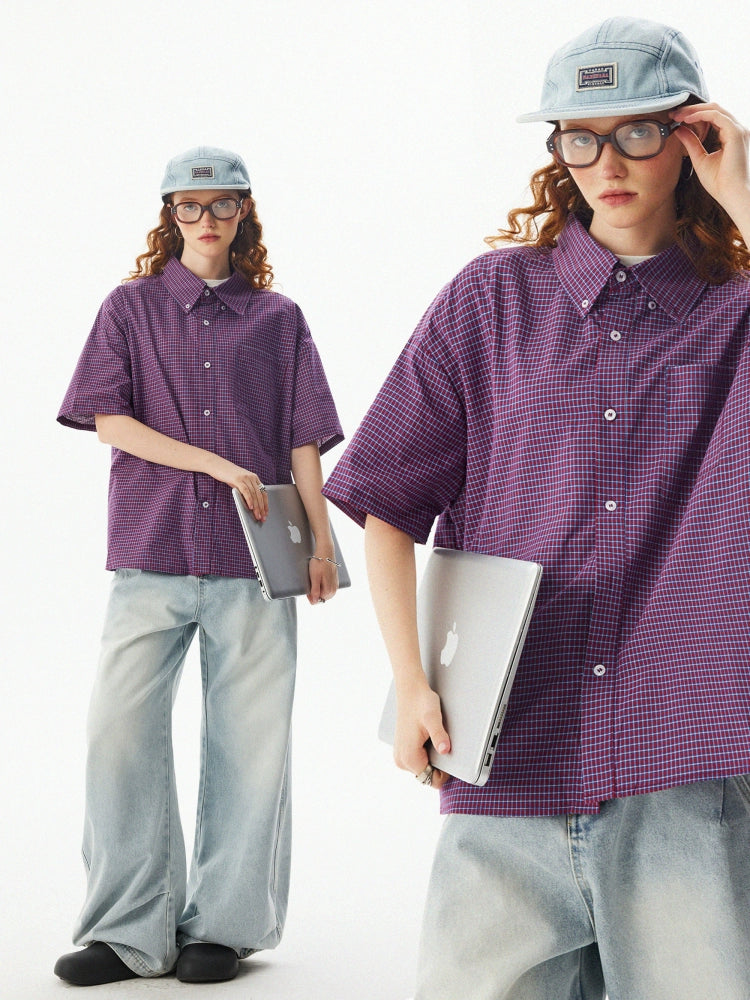 Camicia a maniche corte a quadri con bottoni 