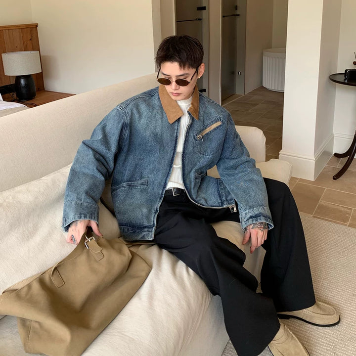 Overmaatse revers denimjas retro stijl 