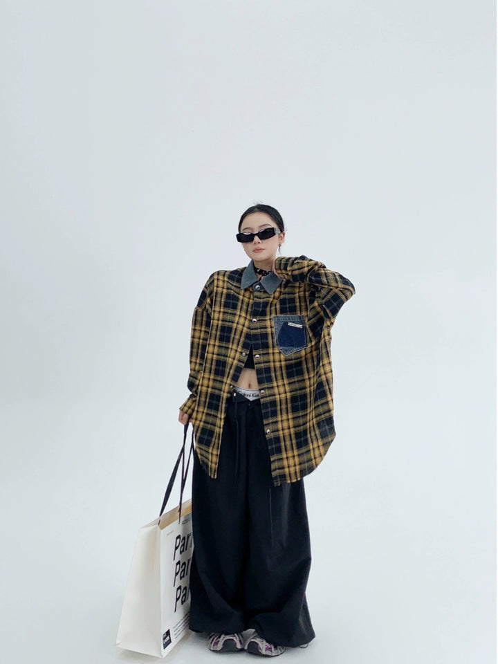 Long Sleeve Button-Up Plaid Shirt
