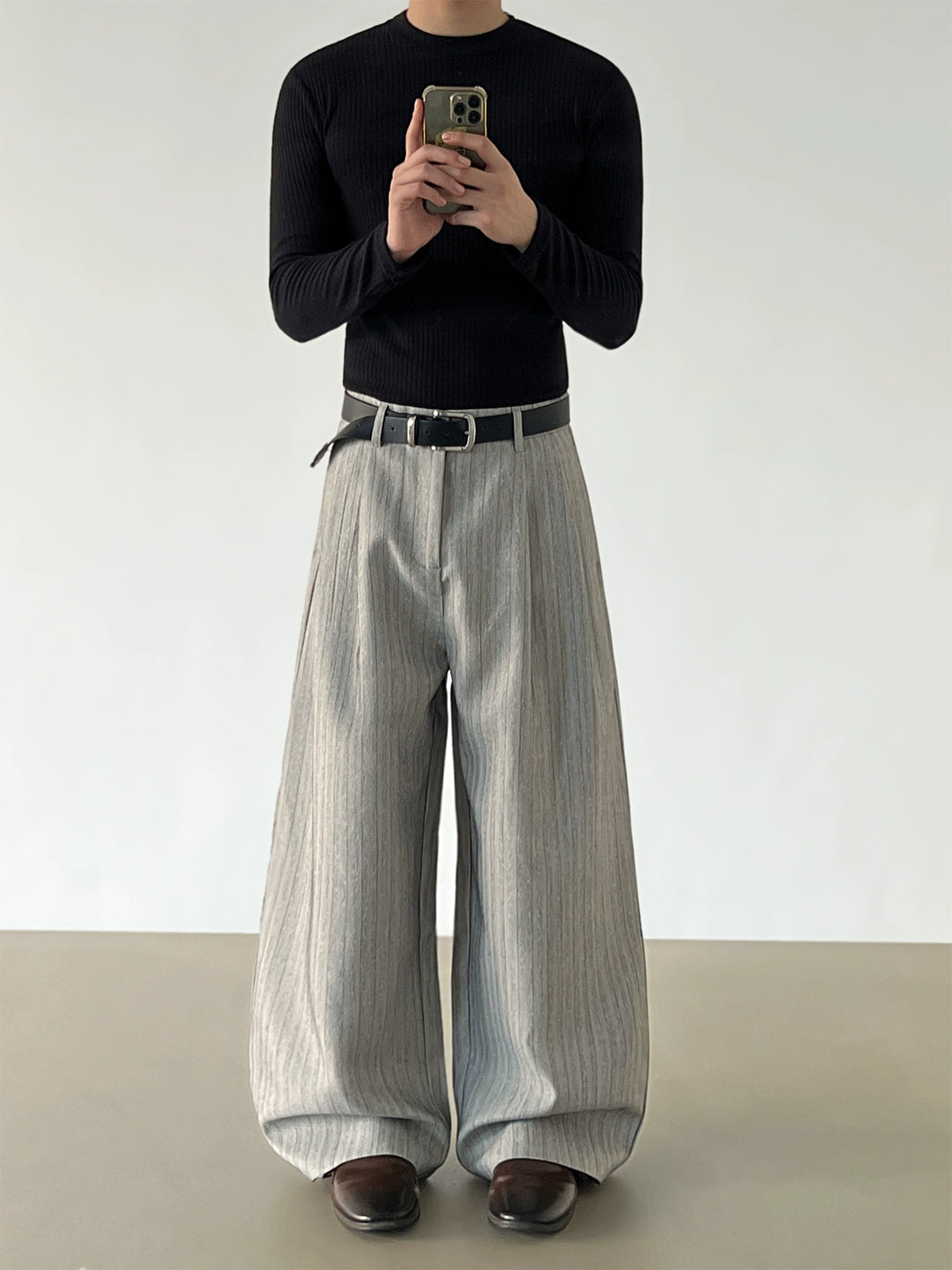 Pinstripe Wide Leg Casual Pants