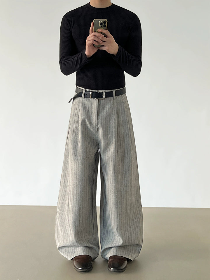 Pinstripe Wide Leg Casual Pants