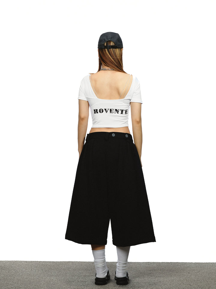 Backless Letter Print Short Sleeve Turtleneck