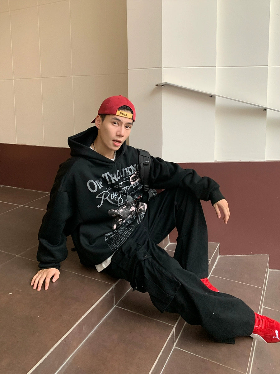 Graffiti Cat Print Hooded Sweatshirt