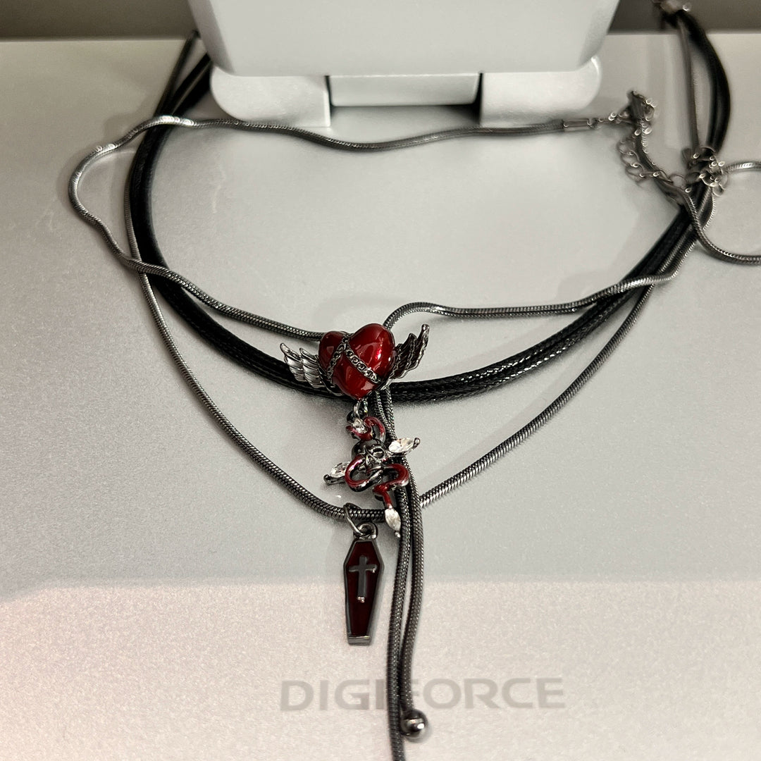 Multi-Layer Cross Heart Punk Necklace