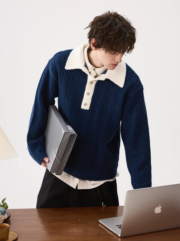 Pullover mit Kabelstrick-Fleecekragen 