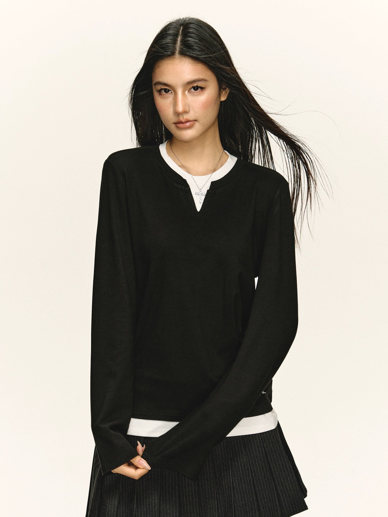 Langarm Crewneck Schichten T-Shirt 