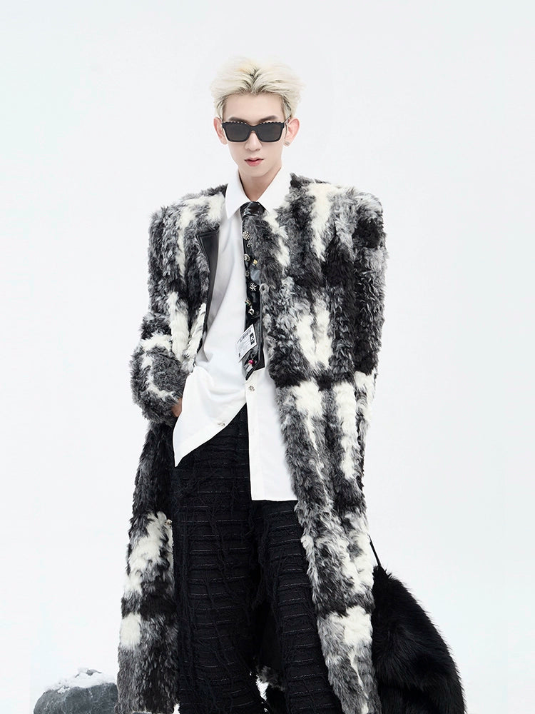 Long Fur Coat with Shoulder Pads