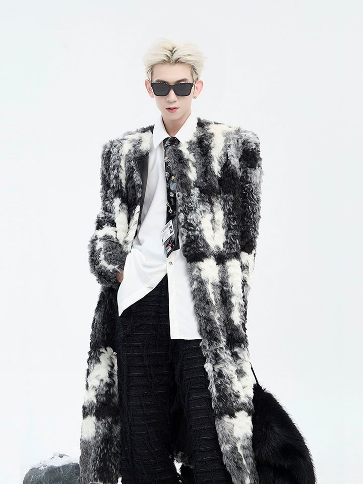 Long Fur Coat with Shoulder Pads