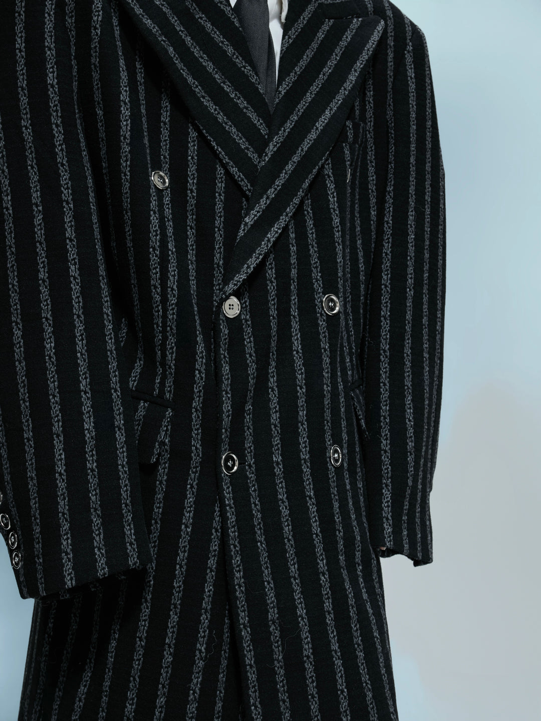 Striped Long Double-Breasted Trench Coat