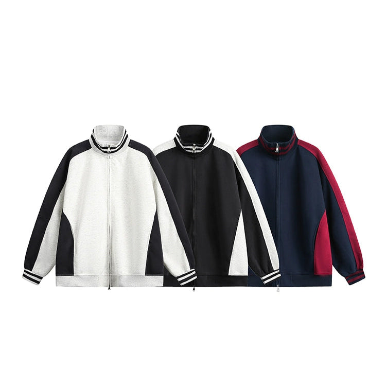 Contrast Stitching Zip Up Jacket
