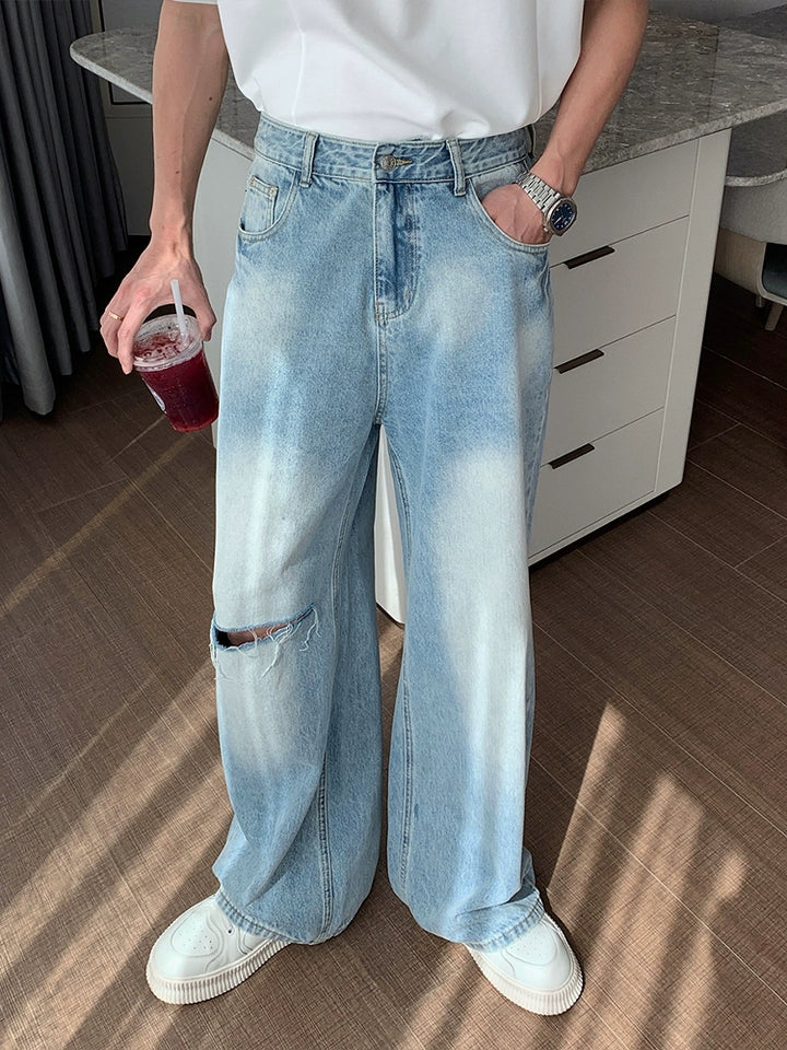 Ripped Straight Leg Jeans