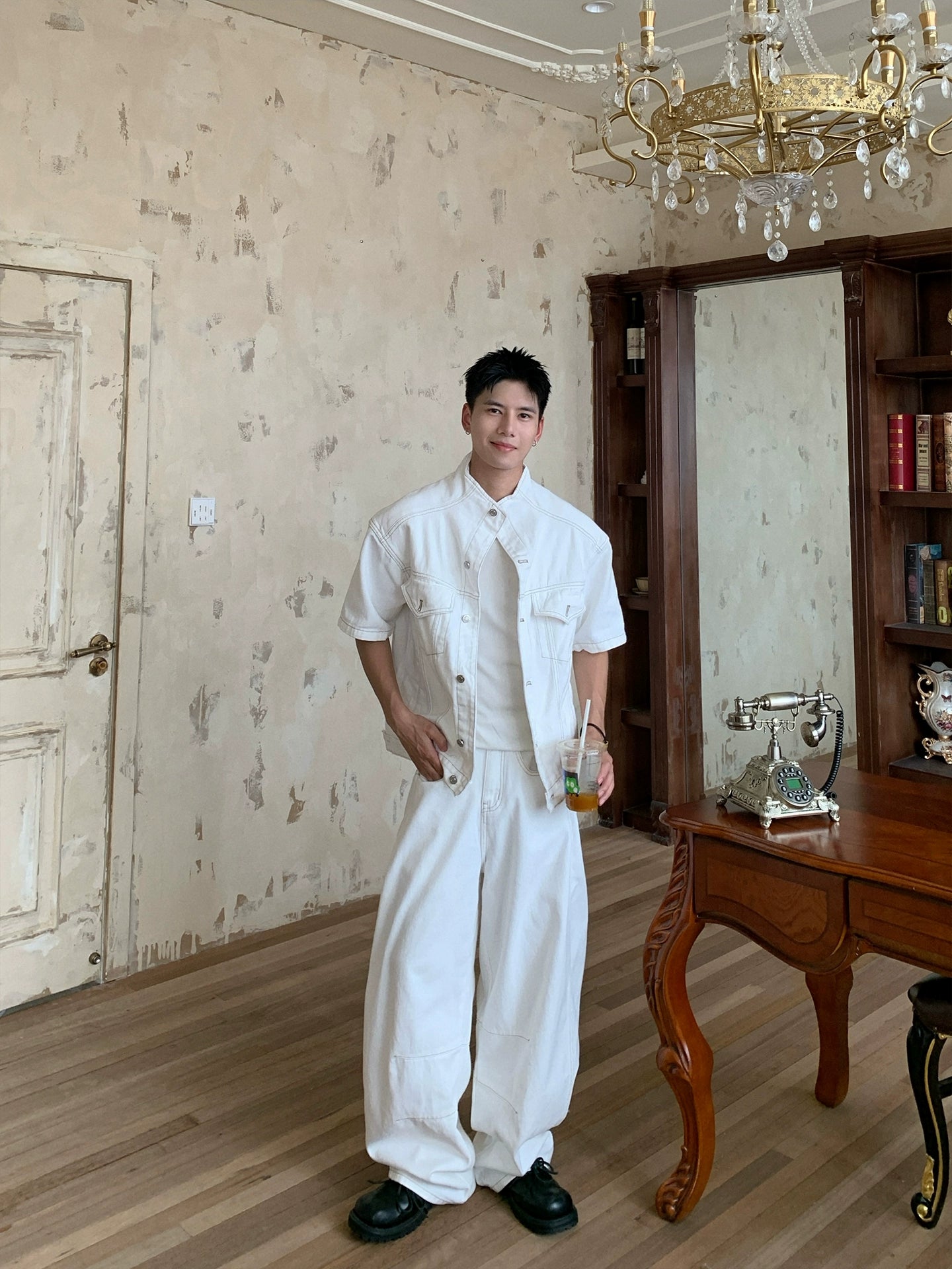 Denim Short Sleeve Jacket and Pants