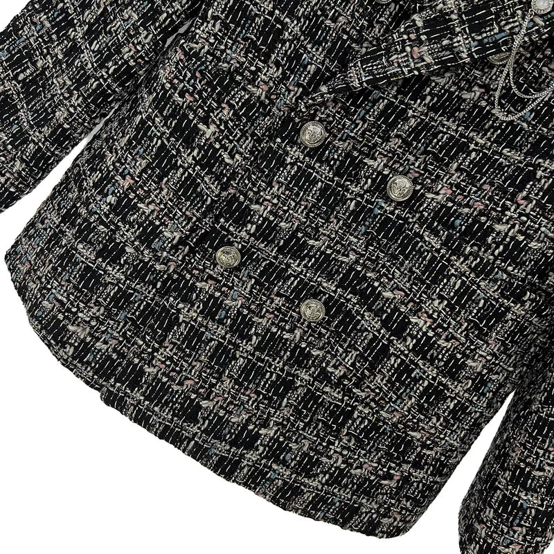 Double-Breasted Tweed Knit Jacket