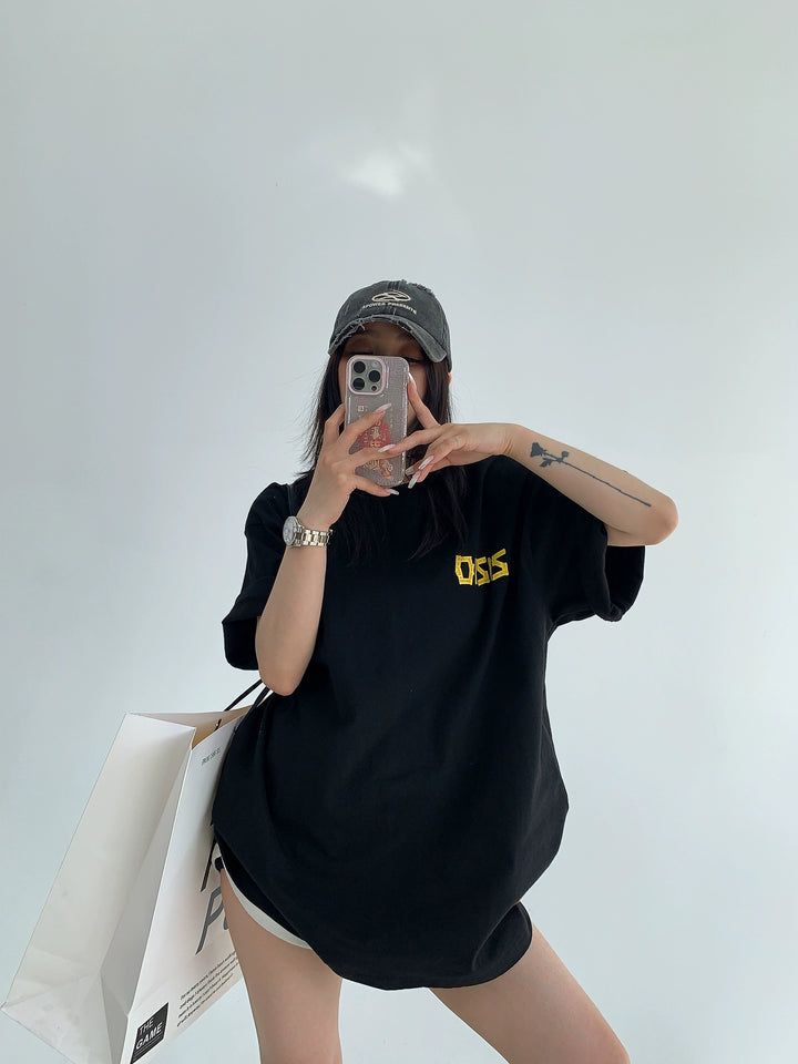 Cotton Oversized Back Print Short Sleeve T-shirt