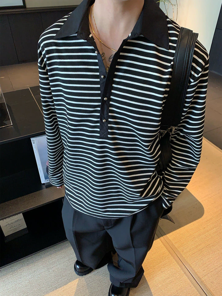 Striped Polo Collar Pullover