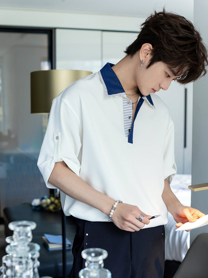Contrast Lapel Short Sleeve Polo Shirt