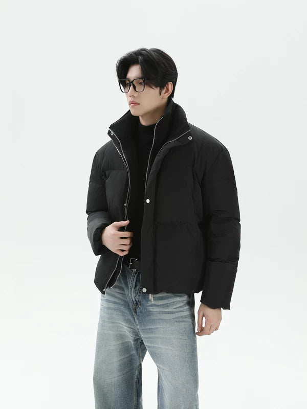 스탠드 칼라 퀼팅 더블 지퍼 퍼 자켓 