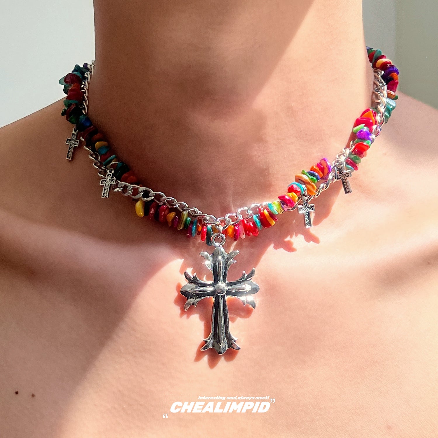 Cross Pendant Multi-Layer Beaded Necklace