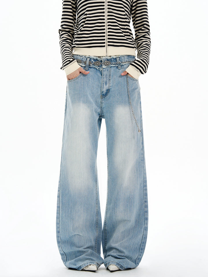 Distressed Wide Leg Pattern Pants