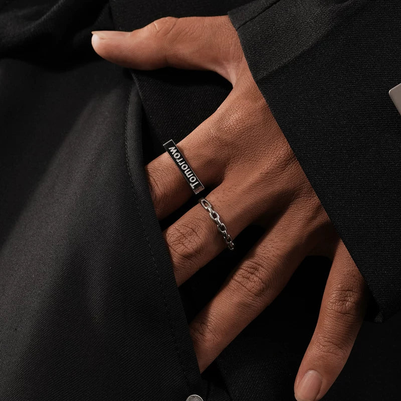 Titanová ocel geometrický čtvercový prsten 