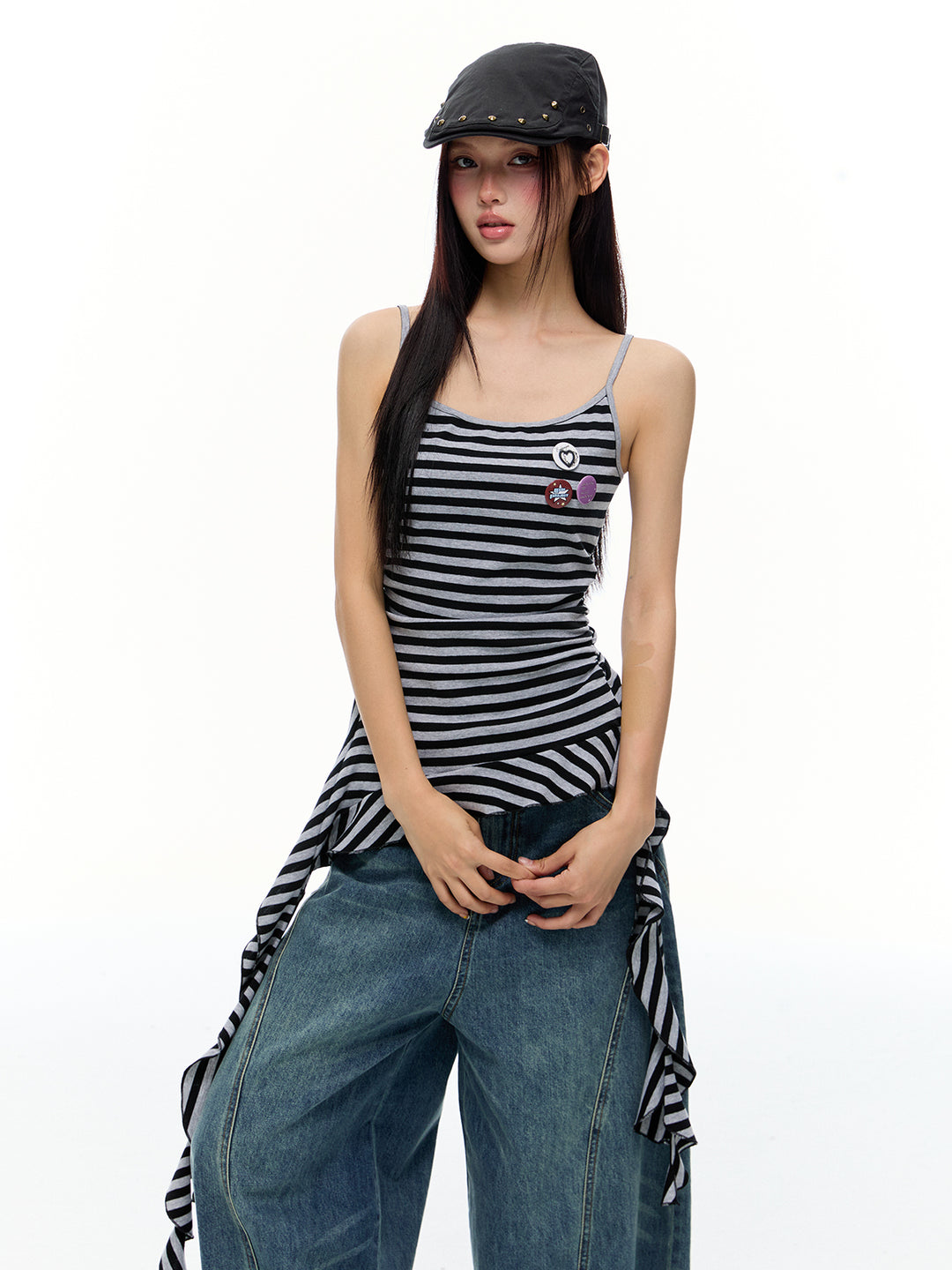 Randig ojämn fåll camisole tank top 