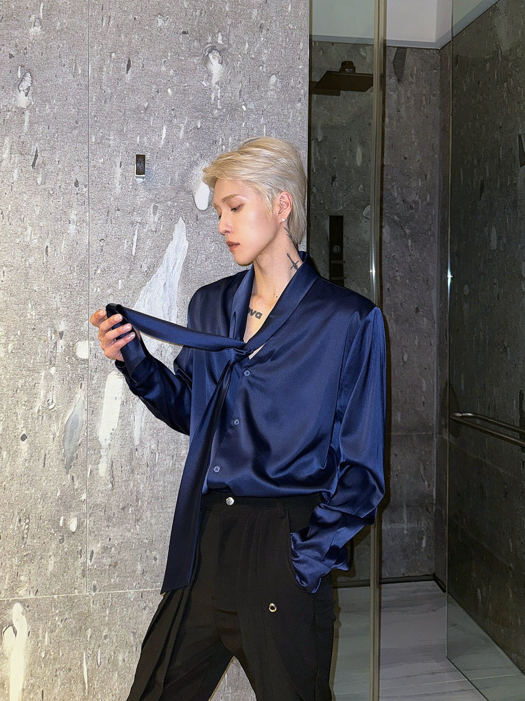 Acetate Satin Long Sleeve Shirt