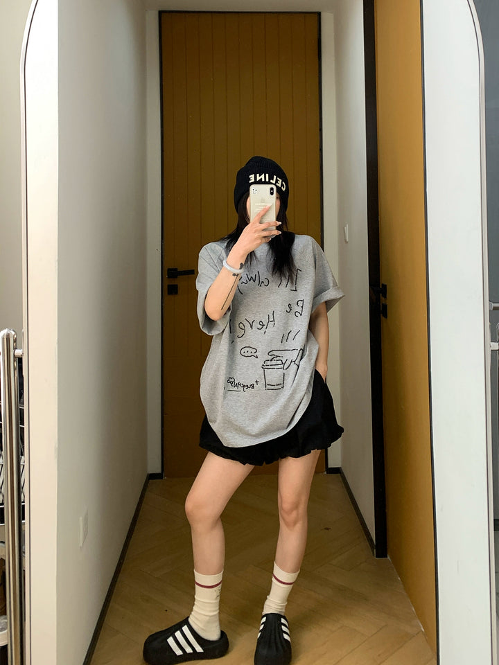 Loose Cotton Cartoon Graphic T-Shirt