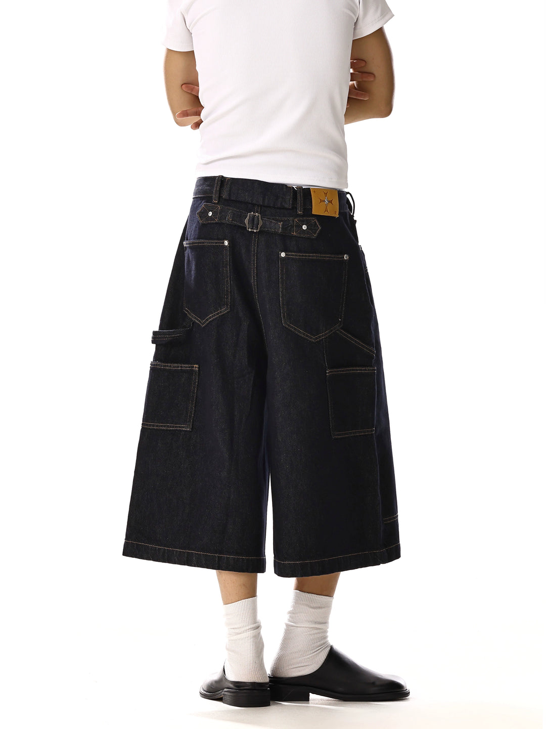 Denim Cropped Weite-Leg Gerade Hosen 