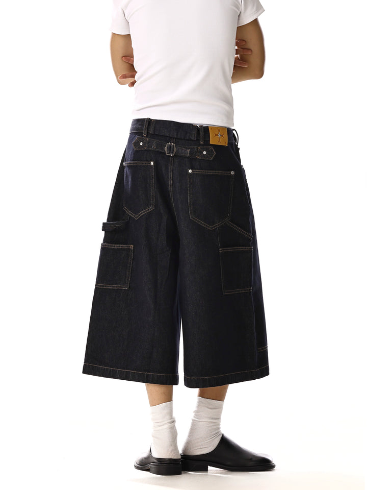 Denim Cropped Weite-Leg Gerade Hosen 